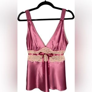 SOLD! Betsey Johnson Pink Satin and Lace y2k Top